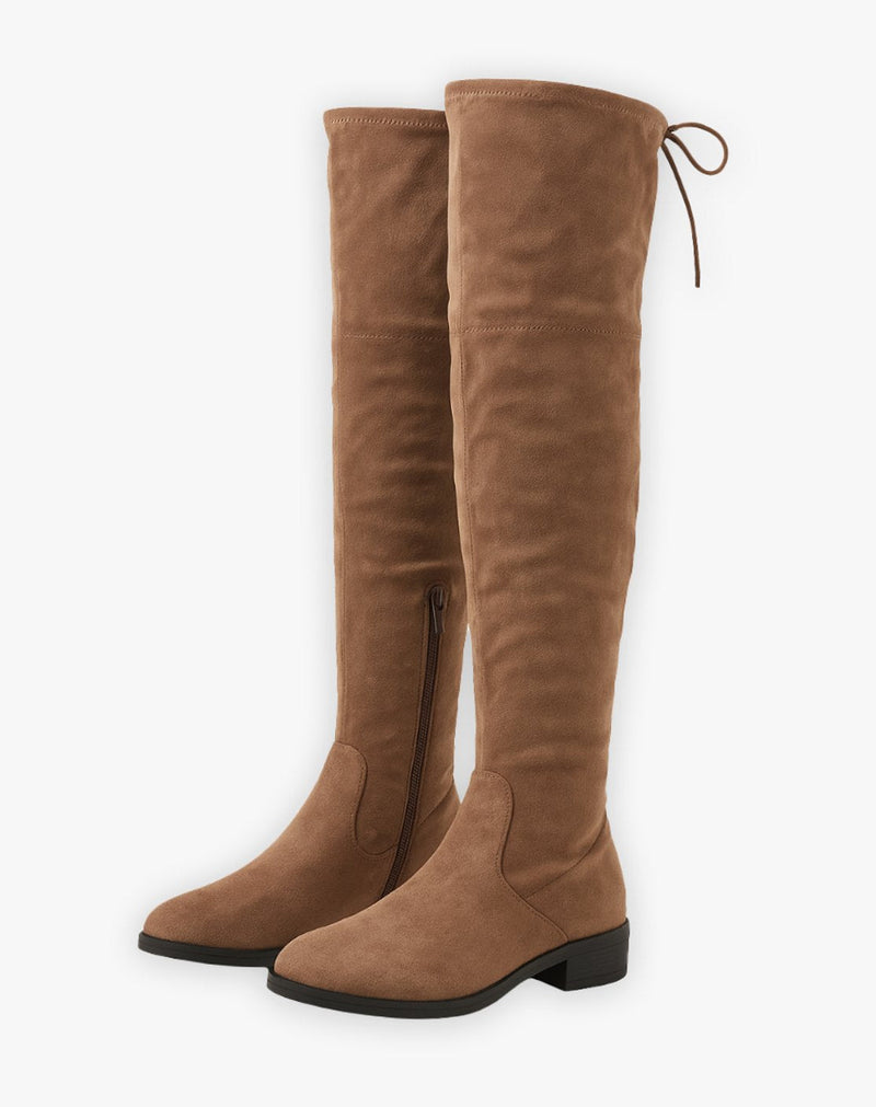 Alison Women's Flat Suede Over the Knee Boots - Brown