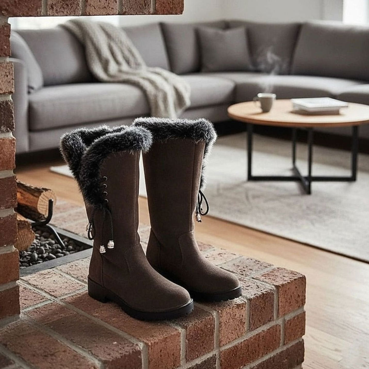 Jodie Faux Suede Knee High Boots - Dark Brown