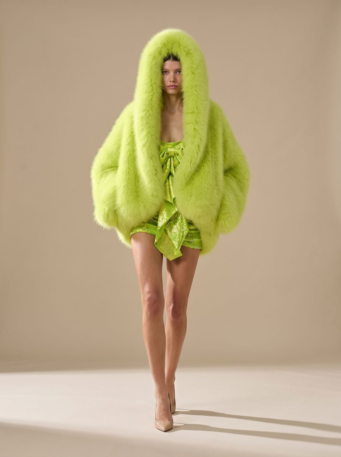 Eira Women's Oversized Hooded Faux Fur Coat - Green