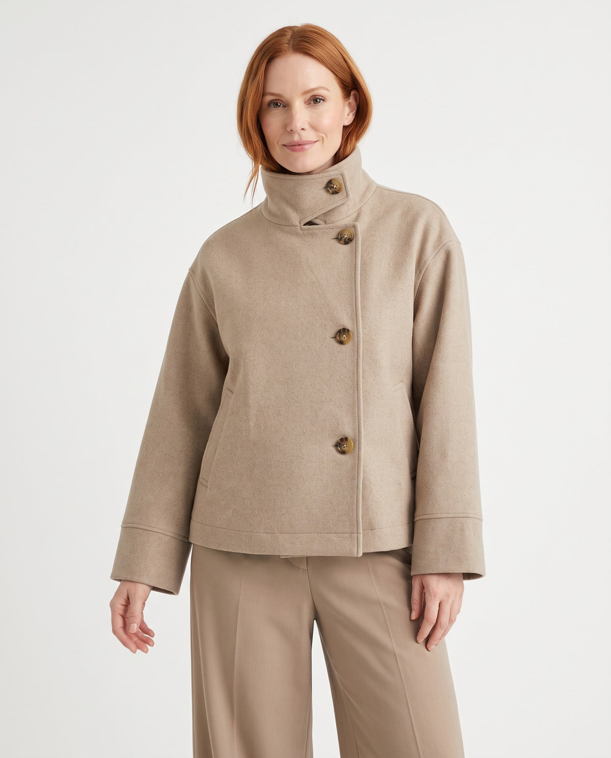 Sally Women's Wool Oversized Peacoat in Beige