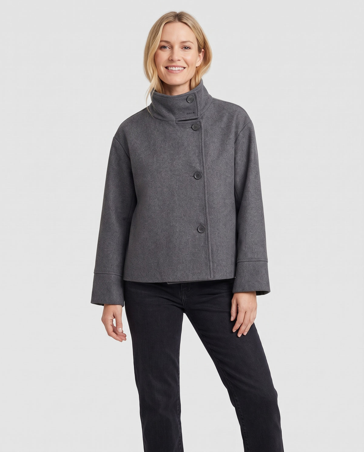 Sally Women's Wool Oversized Peacoat in Dark Grey