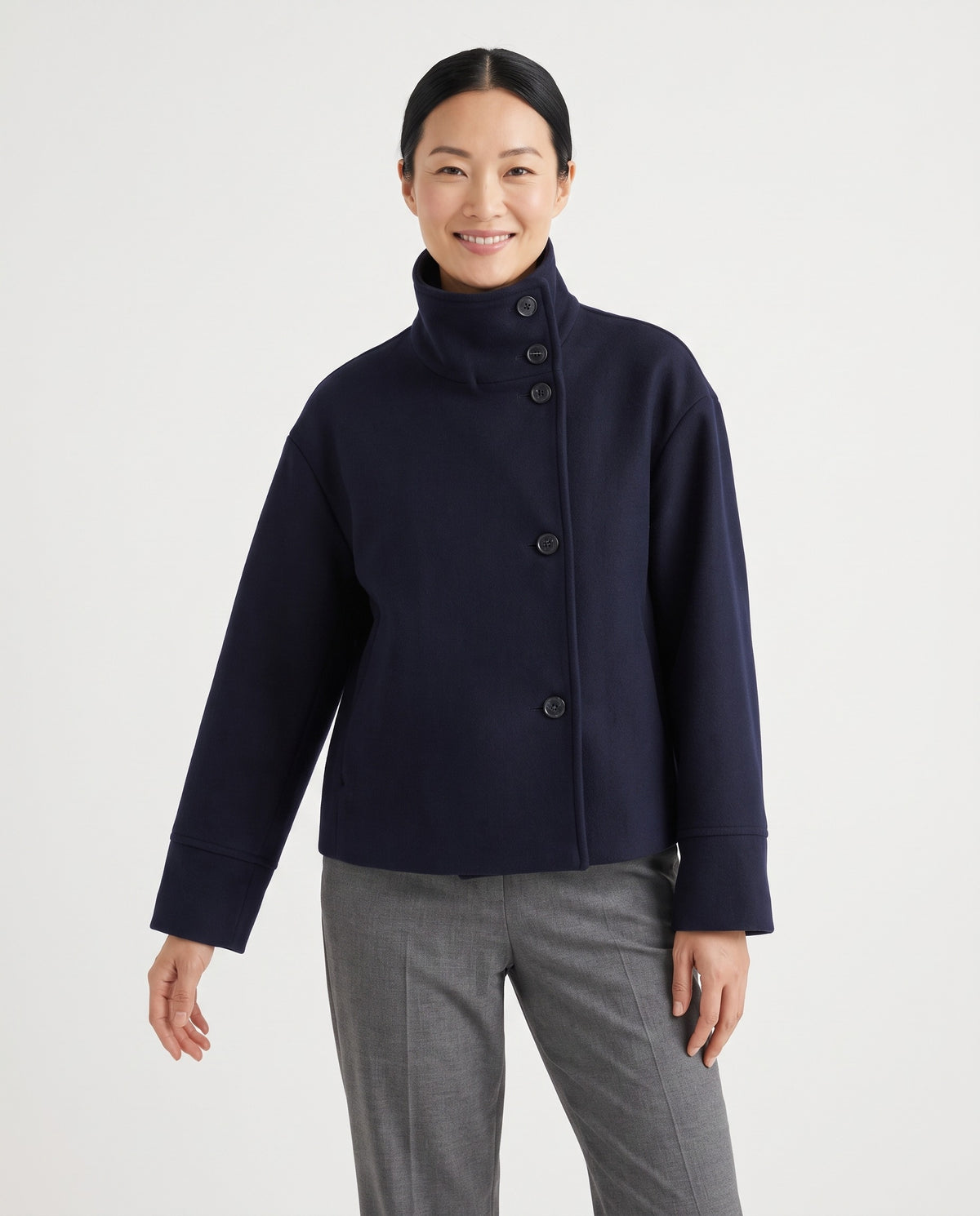 Sally Women's Wool Oversized Peacoat in Navy Blue