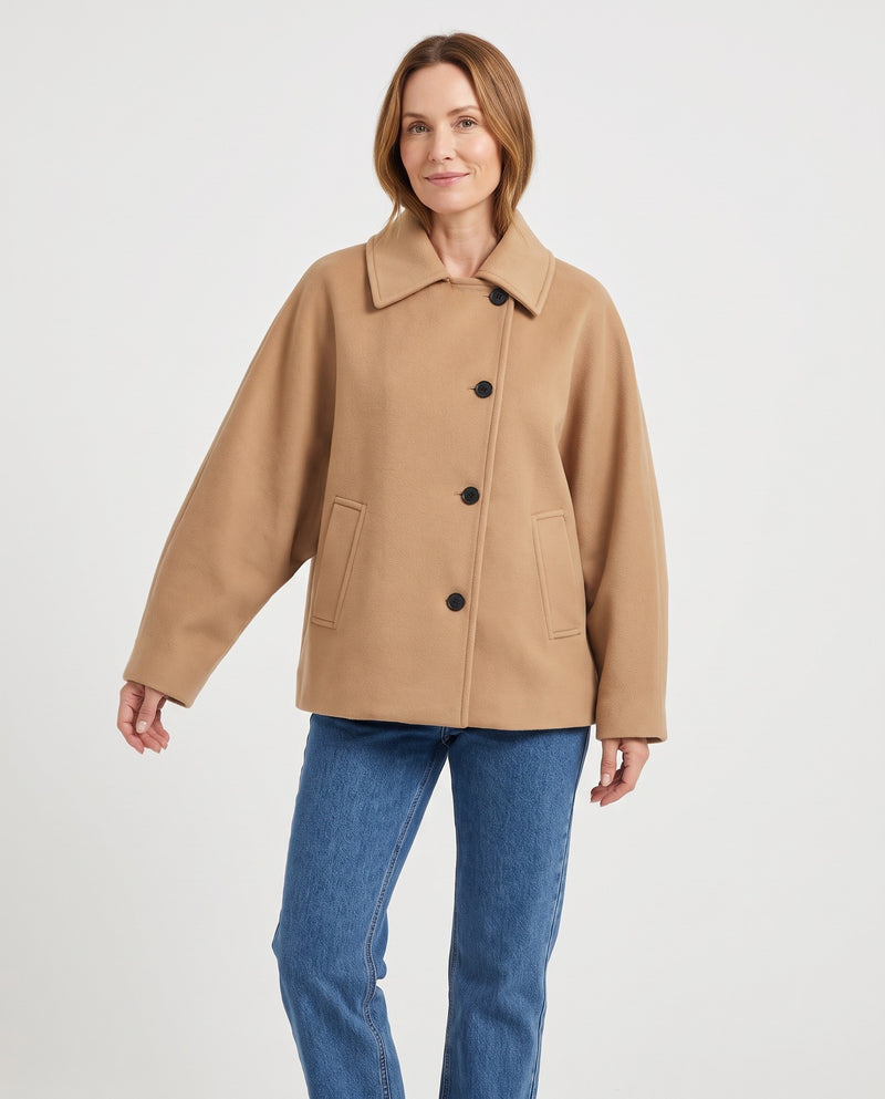 Delyth Women's Wool Oversized Peacoat in Khaki