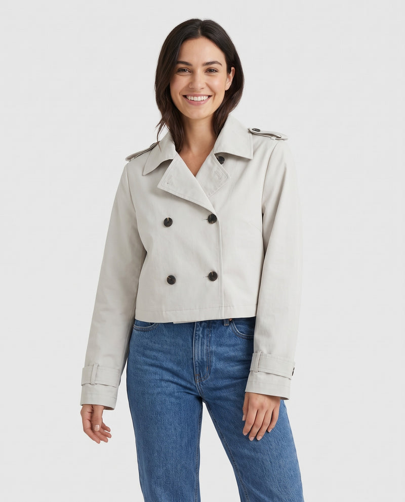 Joy Women's Cotton Cropped Peacoat in Khaki