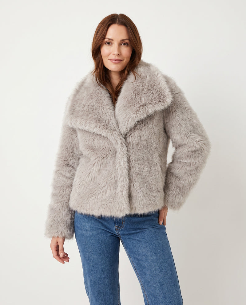 Kay Women's Plush Cropped Faux Fur Coat in Grey