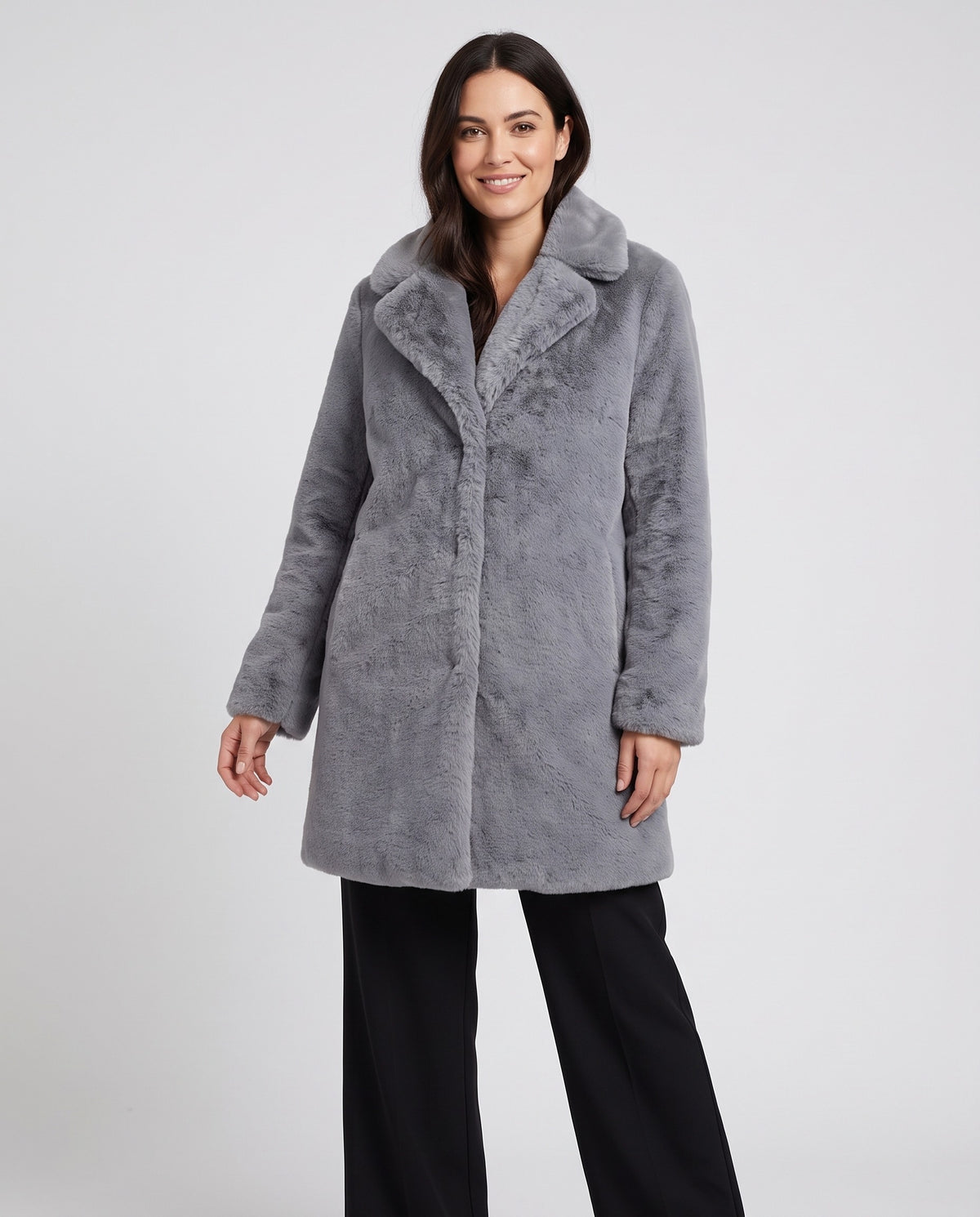 Mali Women's Winter Faux Fur Coat in Grey