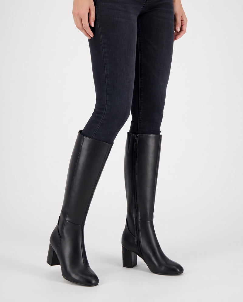 Eve Women's Leather Heeled Knee High Boots in Black