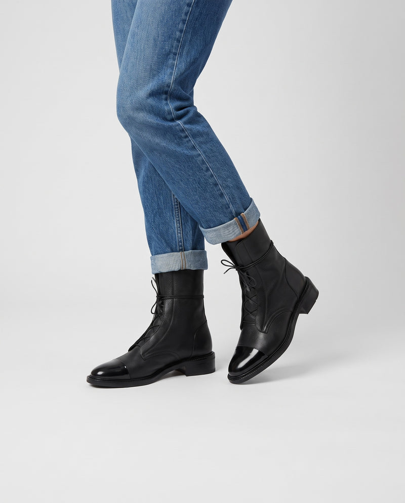 Gail Women's Leather Lace Up Heeled Ankle Boots in Black