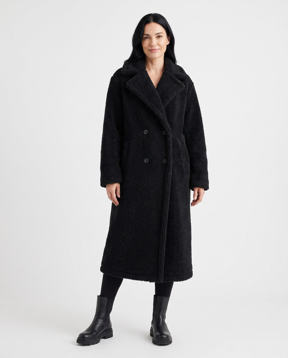 Lynn Women's Winter Long Teddy Faux Fur Coat in Black