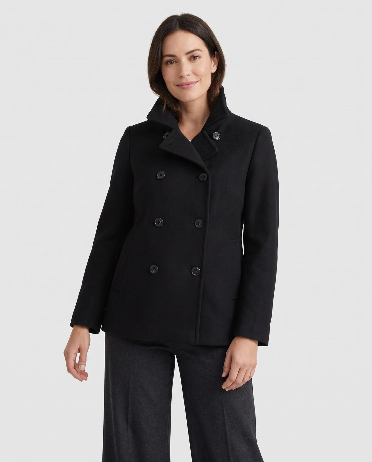 Kerra Women's Double Breasted Peacoat in Black