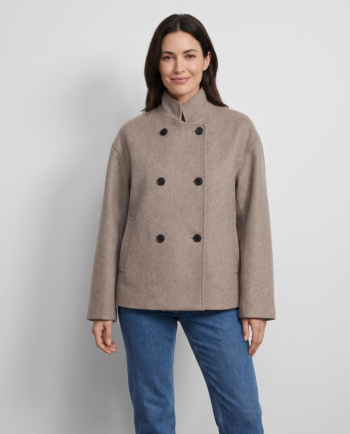 Kerra Women's Double Breasted Peacoat in Taupe