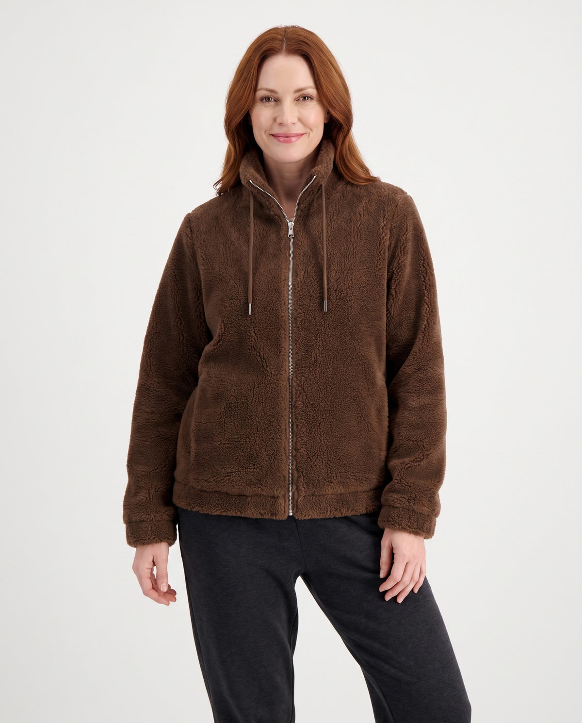 Lowri Women's Winter Teddy Faux Fur Coat in Dark Brown